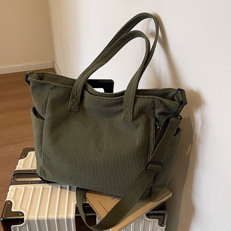 Simple Corduroy Tote Handbag