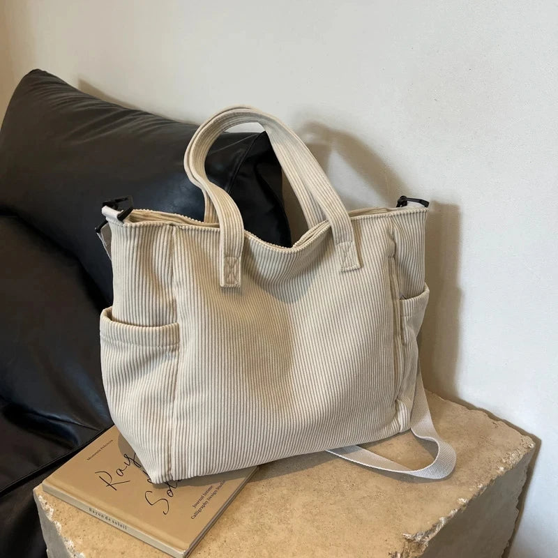 Simple Corduroy Tote Handbag