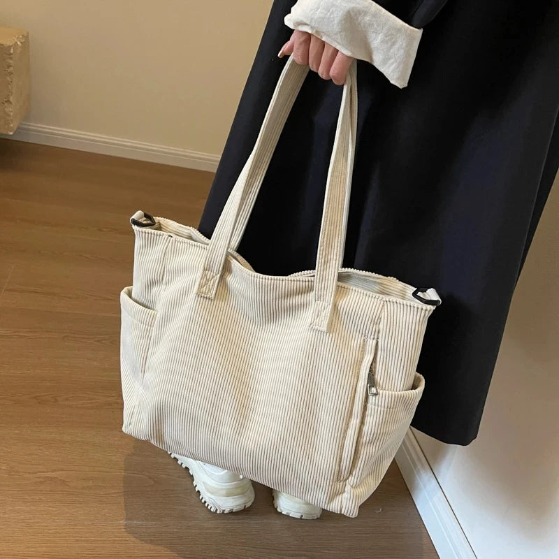 Simple Corduroy Tote Handbag