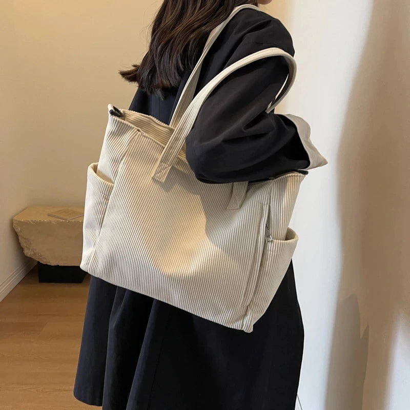 Simple Corduroy Tote Handbag