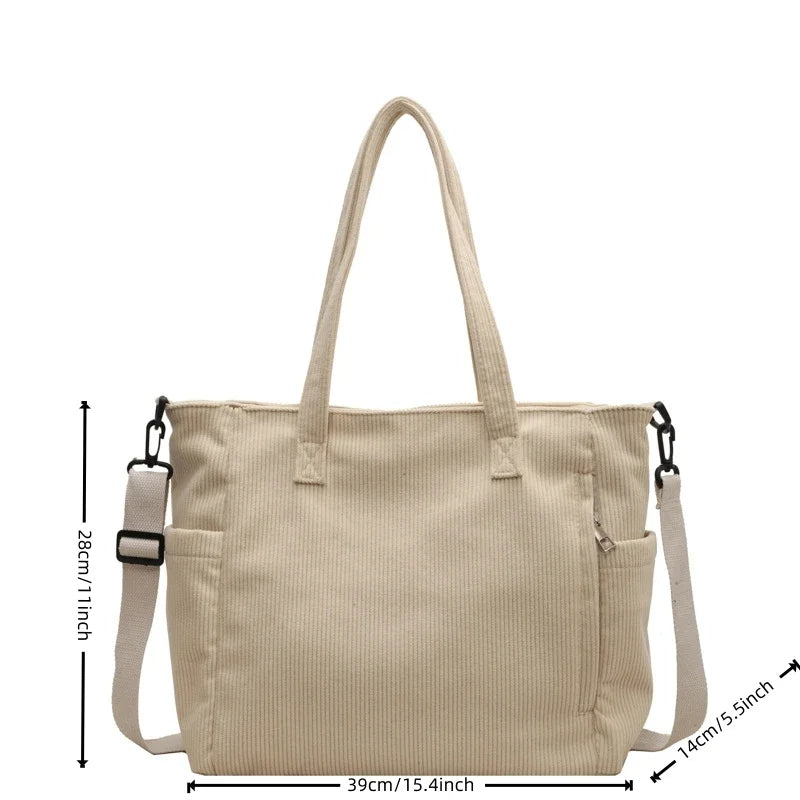 Simple Corduroy Tote Handbag