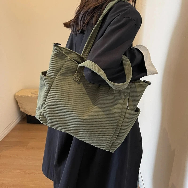 Simple Corduroy Tote Handbag